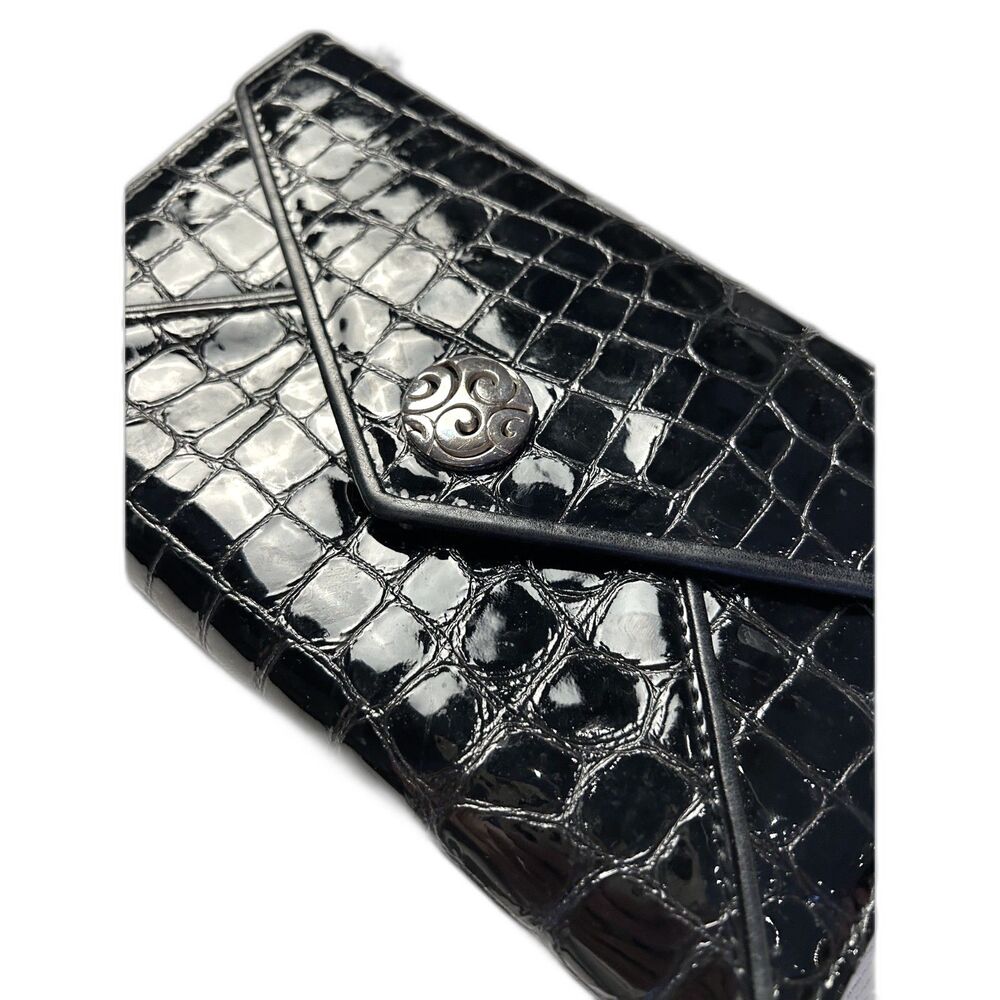 Brighton Black Patent Croc Embossed Convertible Wallet Clutch Wristlet